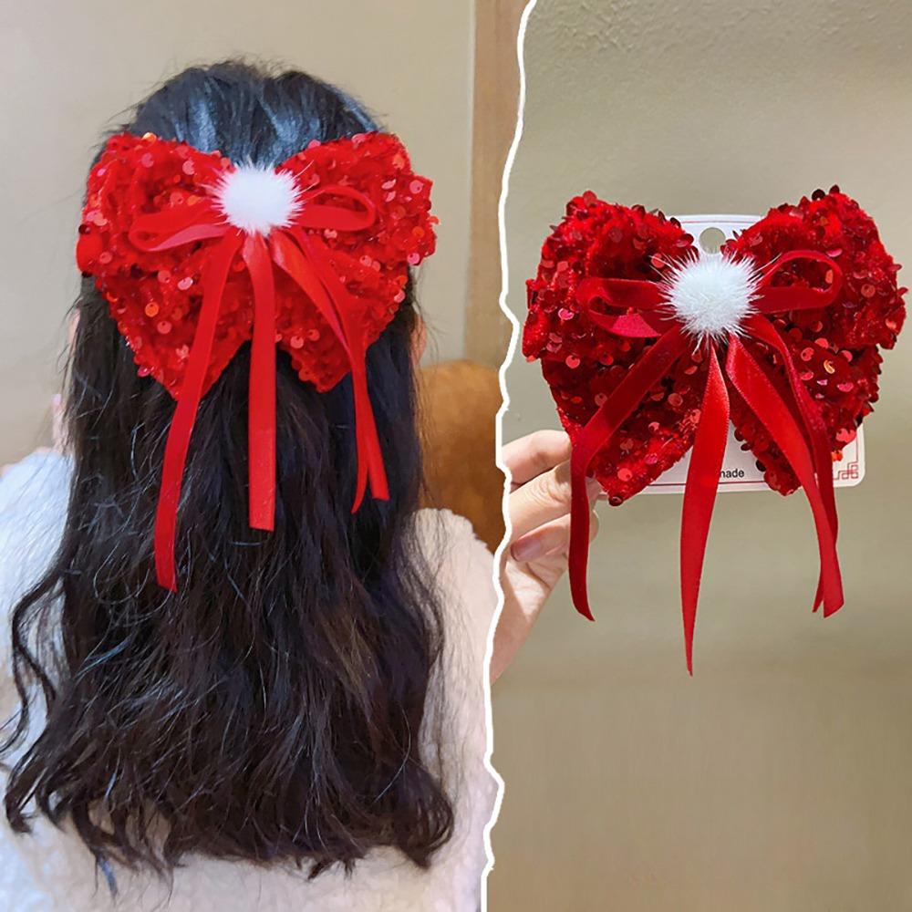 Headwear Red Bow Hair Clips Jewelry Tassels Pearl Barrettes Ribbon Hairpin  Hair Styling Accessory