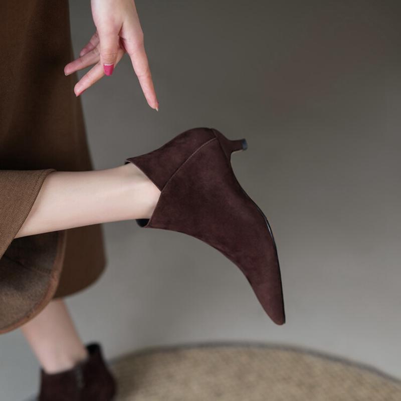 Fashion NEW Autumn Women Ankle Boots Sheep Suede Shoes Pointed Toe High Heel Shoes Women Concise Thin Heel Boots for Woman botines mujer