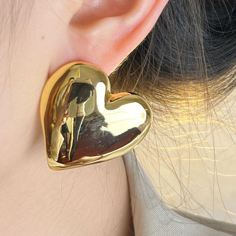 Niche Style Exaggerated Glossy Big Love Heart Online Red Hot-Selling Earrings