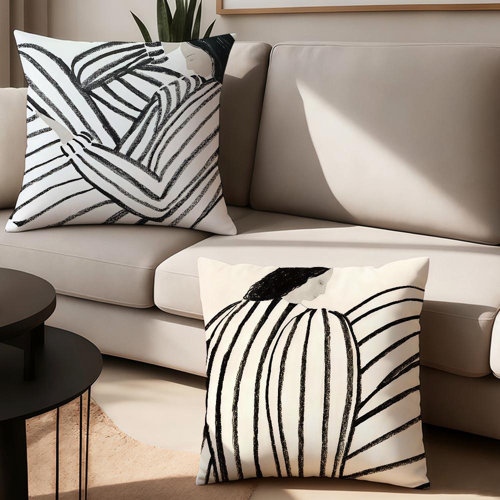 Scandinavian Art Geometric Abstract Line Girl Pillow Case Office Cushions Suitable For Sofa Car Bedroom Decorative Cushion Cover