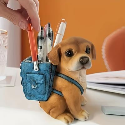 One Piece of a Cute Dog-shaped Pen Holder, Backpack Design, Adorable Stationery Desktop Organizer, Creative Office Storage Box