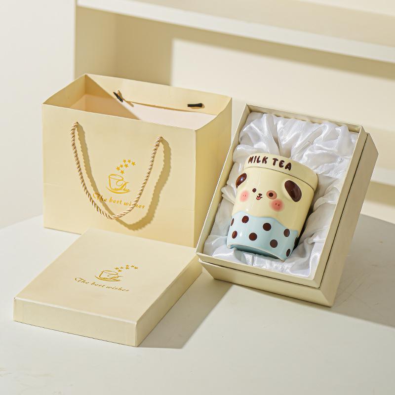 Cute Mug Couple Straw Cup with Lid Cup Gift Box Ceramic Cup Souvenir Birthday Gift Girl Practical