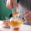 Ceramic Stone Flower Teapot Set Glass Candle Heating Fruit Tea Pot