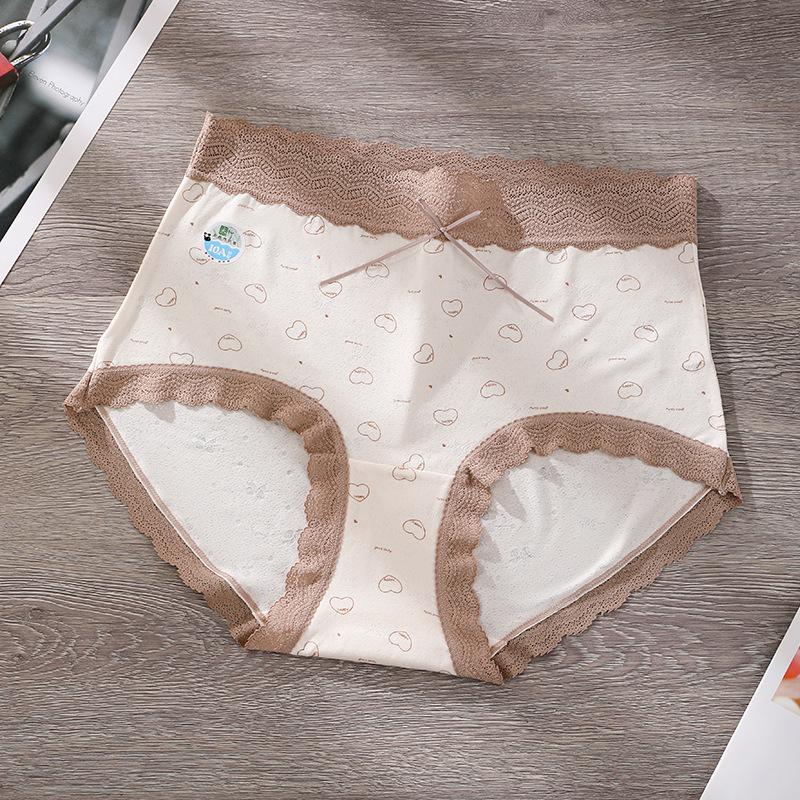 Plus Size Women's Spring and Summer Print Lace Side Antibacterial Crotch High Waist Triangle Briefs