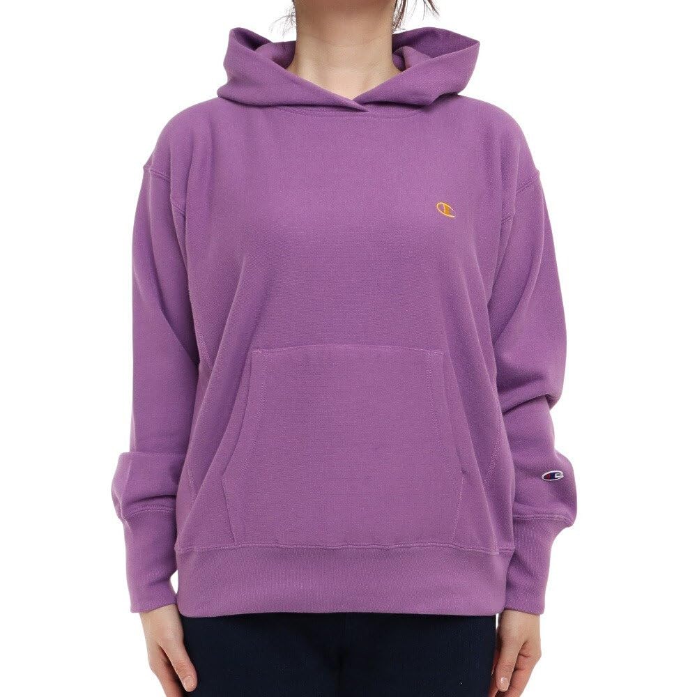 Champion Long Sleeve Cotton 10oz Ribbed Knit Reverse Weave Hooded Sweatshirt Size M Women's 100% (CW-W102), Purple,