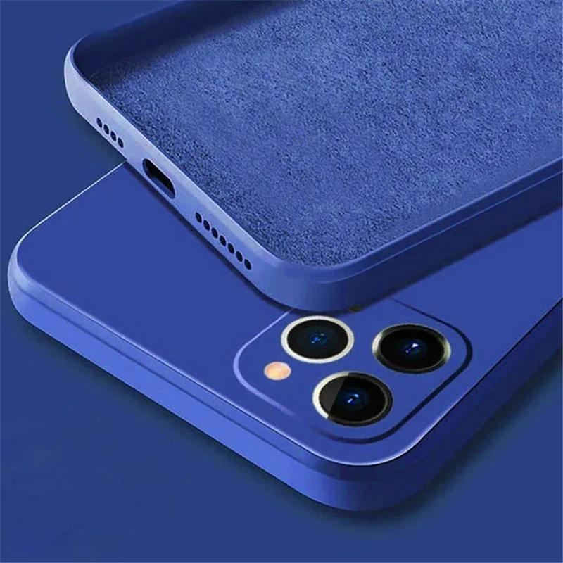 

Квадратный жидкий мягкий силиконовый чехол для телефона для iPhone 15 14 13 12 11 Pro Max X XR XS Max 7 8 15 Plus противоударный бампер задняя крышка в виде ракушки For iPhone 15 темно-синий