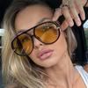 Luxury Sunglasses Women Men Metal Frame Classic Pilot Sun Glasses Big Black Yellow Lens Trendy Shades Eyewear