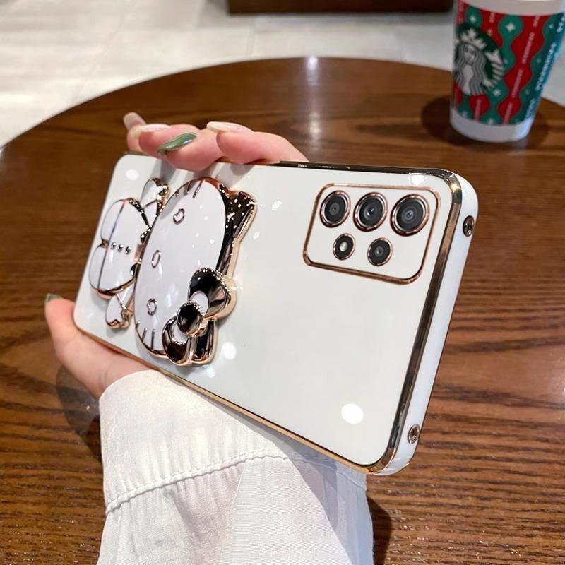 Samsung A11 Mobile Phone Case Electroplated Cat Bracket Makeup Mirror Galaxy A11 Silicone Soft Case Protective Case
