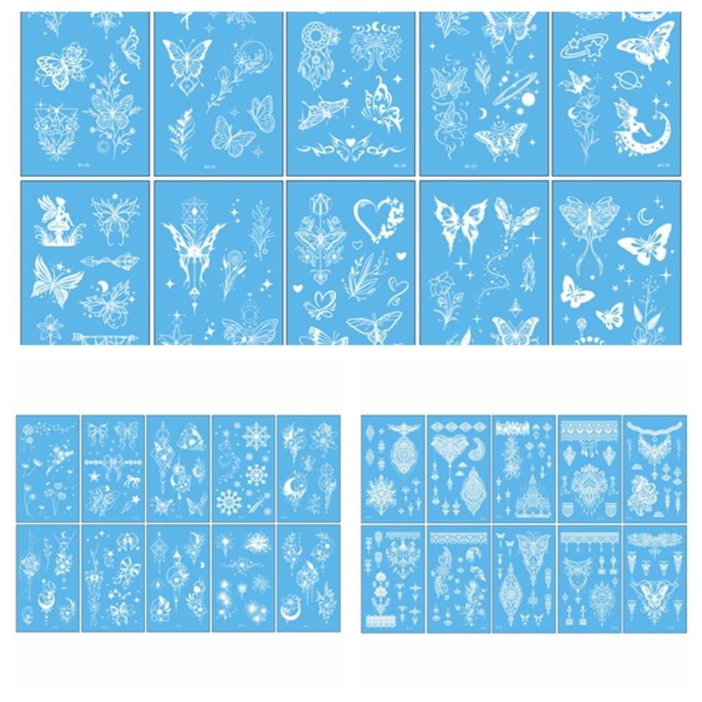 10pcs Flower Temporary Tattoo Stickers Butterfly Body Art Tattoo White Tattoo Stickers  Women Men