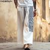 INCERUN Men Elastic Waist Striped Print Stitching Casual Wide Legs Pants Trousers
