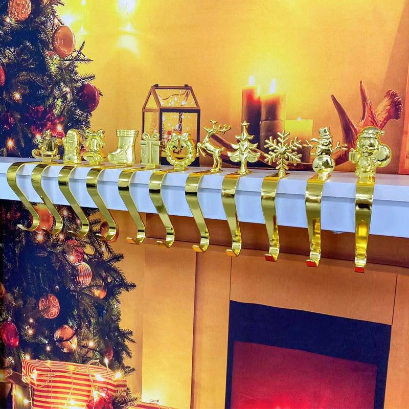 1 Stück Kaminhaken Wohnzimmer Schneeflocke Baum Elf Zuhause Weihnachtsstrumpfhaken Weihnachtsgeschenk Goldener Silberner Haken Schlafzimmer Metall Küche