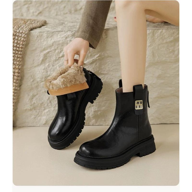 Winter warm fur integrated Chelsea short boots women's velvet Martin boots thick-soled large cotton thin snow boots women