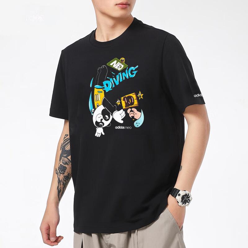 Adidas Neo Cartoon Print Loose Knit T-Shirt Men Tops Black HC3827