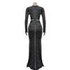 Women's Fashion Solid Color Mesh Long Skirt Dress with Hot Drilling