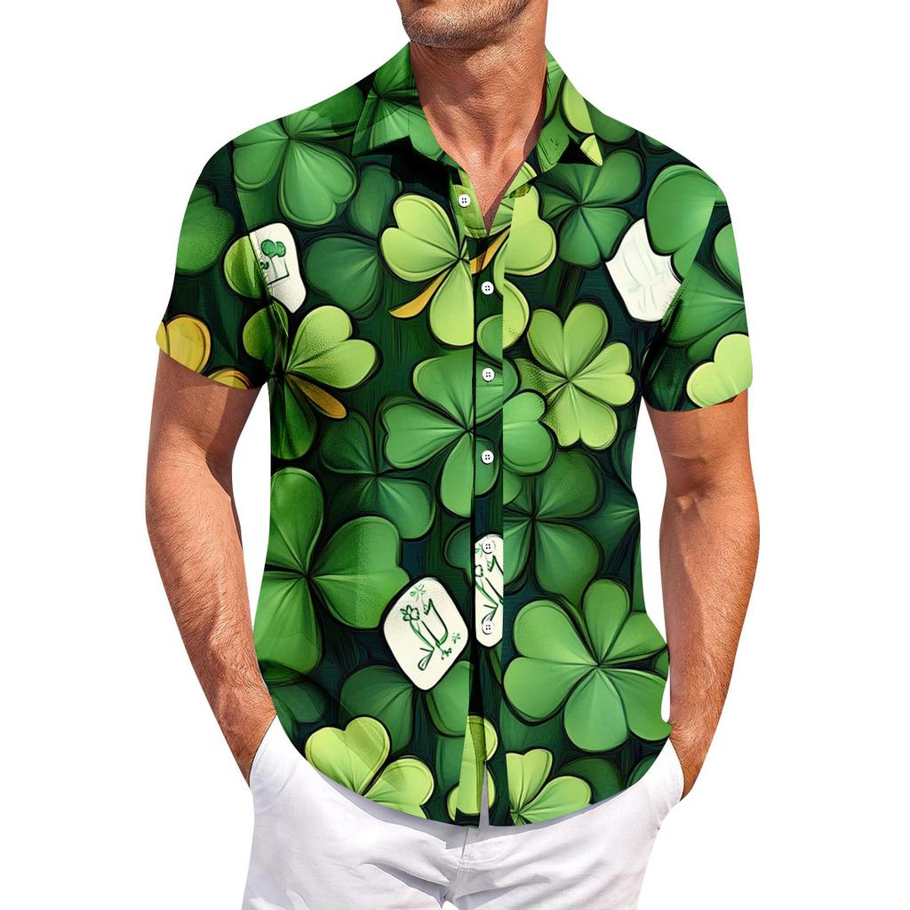 Men's Casual Short-sleeved Shirt Slim Fit Stylish Men's St. Patrick Print