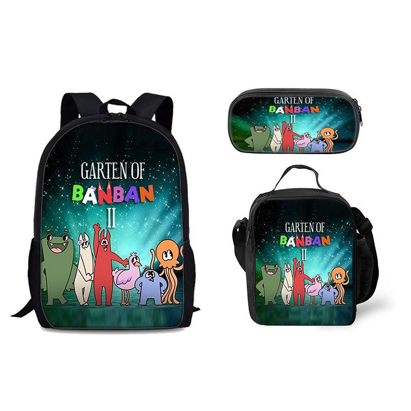 Classic Popular Novelty Funny Garten of Banban 3D Print 3pcs/Set Pupil School Bags Laptop Daypack Backpack Lunch Bag Pencil Case