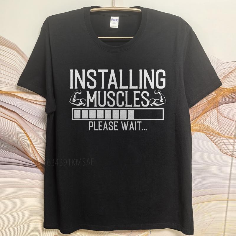 new cotton tshirt Plus Size summer Women tshirt Installing Muscles Please Wait Short Sleeve Travel Oneck tops male teeshirt