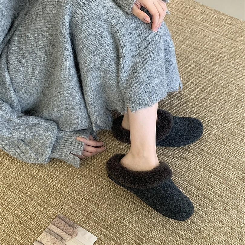 2025 autumn and winter new round head thick bottom matte leather fur warm Boken casual women's shoes