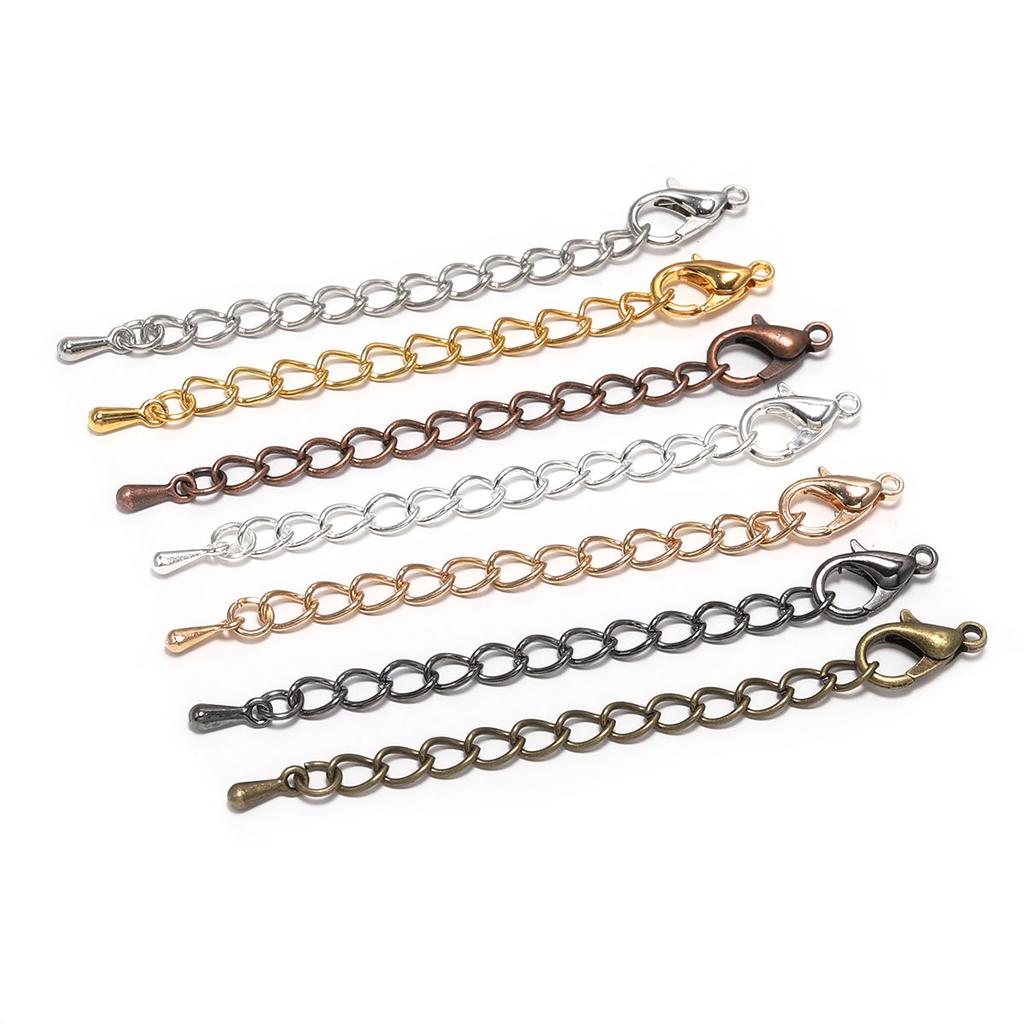 10pcs/lot 50 70mm Tone Extended Extension Tail Chain Lobster Clasps Connector For DIY Jewelry Making Findings Bracelet Necklace