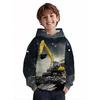 3D Digital Printing Engineering Style Yellow Excavator Pattern Hooded Sweatshirt Fashion Trend Casual Children's Clothing, Perfect Gift