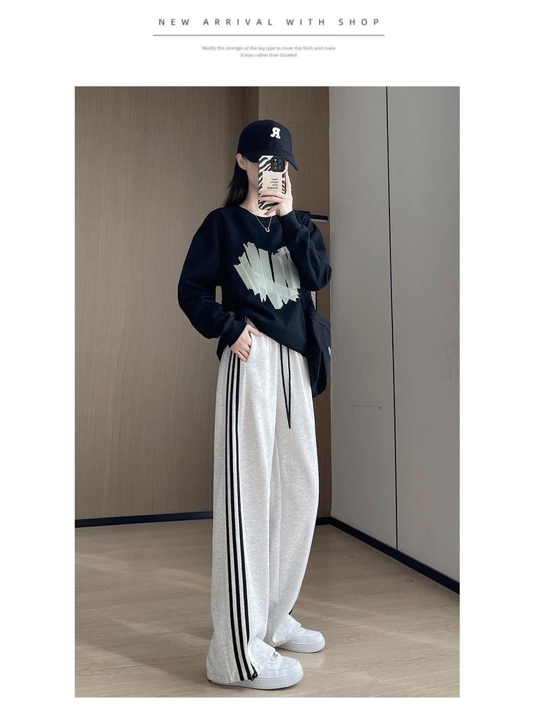 2025 New Spring Casual Girls' Sweatpants - Junior & High School, Loose Straight-Leg Wide Pants