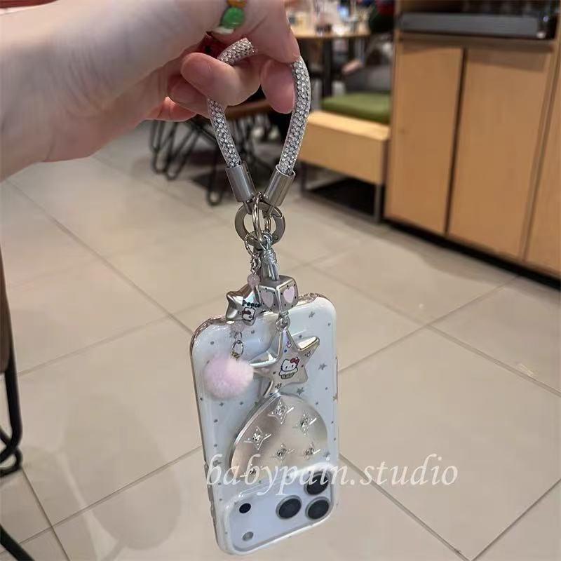Korean cute stars apply to iPhone17promax mobile phone case Apple 16pro silver love bracket