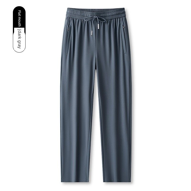 Foreign Trade Export Surplus Summer Men's Elastic Ice Silk Loose Straight-Leg Sports Quick-Dry Cool Casual Long Pants