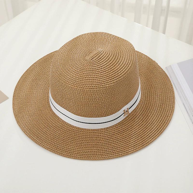 New Women's Summer UV Protection Sweet Ribbon Seaside Vacation Sunshade Bucket Hat Bow Large Brim Straw Hat