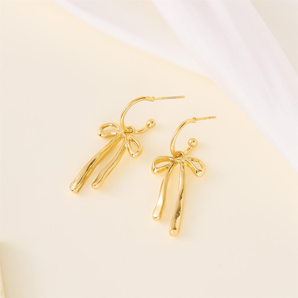 Elegant Simple Bowknot Drop Earrings For Women Korean Design Metal Ribbon Bow Piercing Dangle Earrings Fashion Party Jewelry