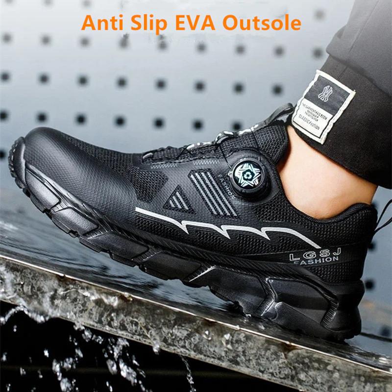 Anti-fatigue Work Shoes with Steel Toe Lightweight Breathable Safety Shoes with Rotary Button Work Boots Labor Protection Shoes