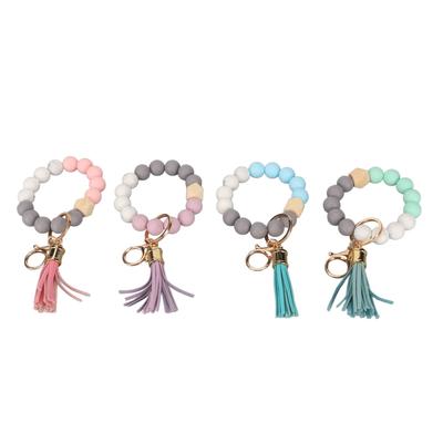 4Pcs Keychain Bracelet Tassels Style Silicone Beads Metal Lobster Clasp Beaded Wristlet for Handbag