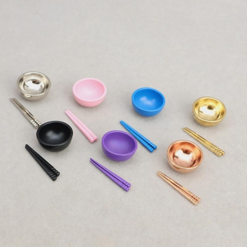 Miniature Tableware For Doll House Scene Display 1/12 Scale Metal Bowl Chopsticks Model Figure With Realistic Detailing
