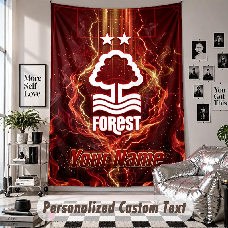 Wall Hanging Tapestry With Custom Name & Text, Nottingham Forest FC Decorative Tapestry For Bedroom