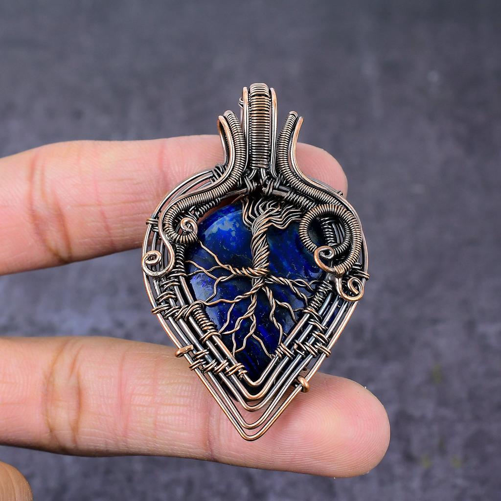 Blue Labradorite Handmade Copper Wire Wrap Tree Of Life Pendant 2.4" q8G03
