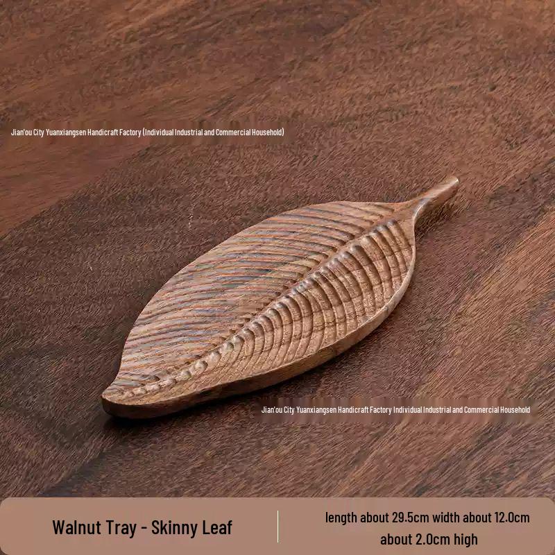 

Japanese Style Black Walnut Wood Tray: Leaf Design for Snacks, Fruit, Coffee, and Teacups