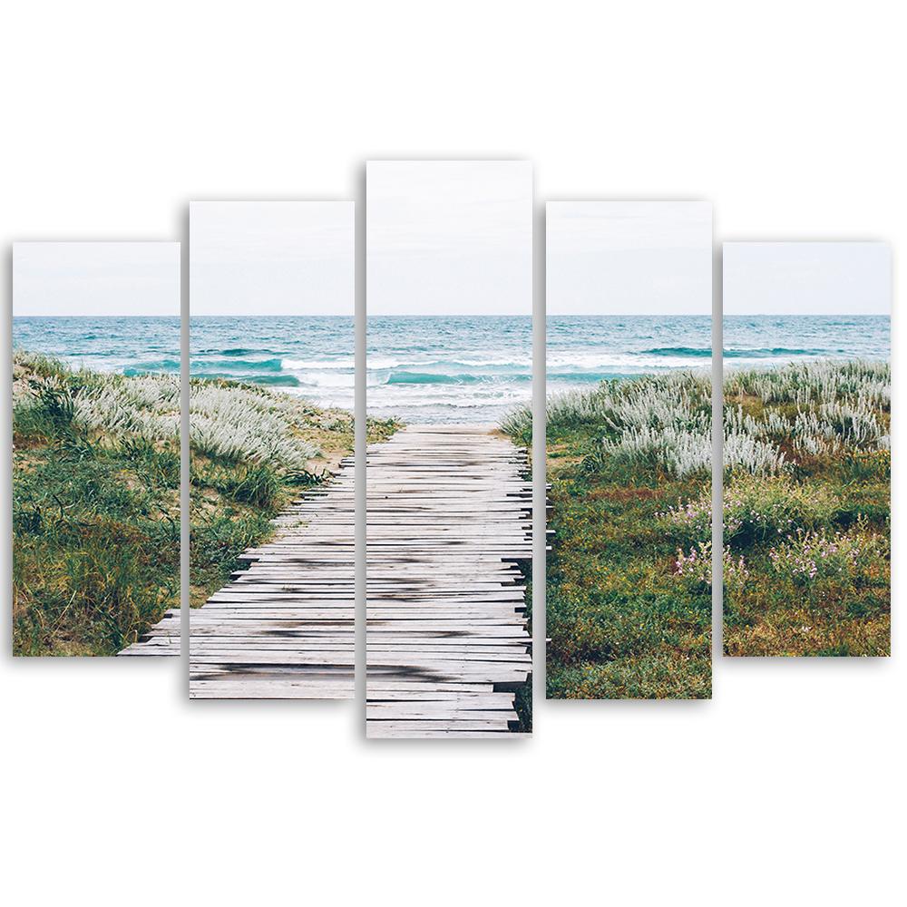 Obraz na plátně z pěti kusů Beach Sea Dunes Grass