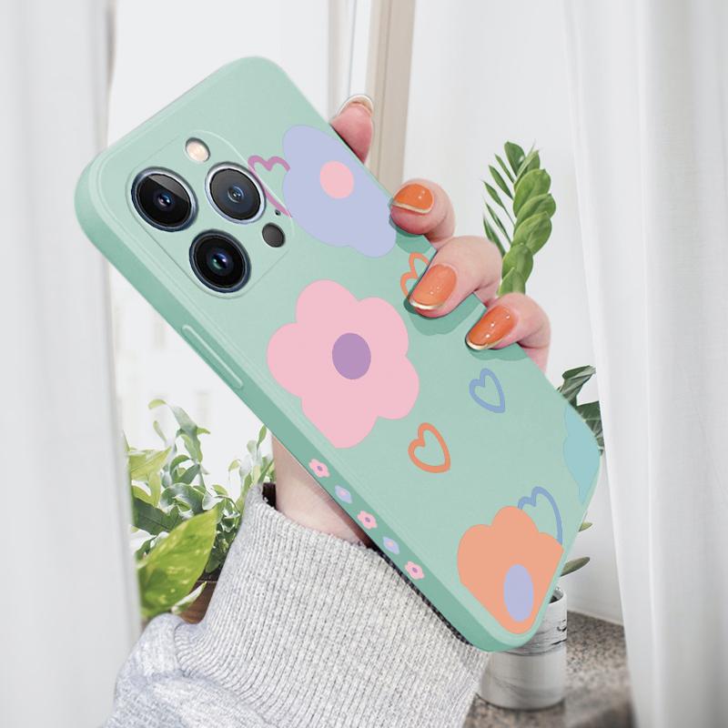 

Для iPhone 16 15 14 13 12 Pro Max 13 12 Mini 14 15 16 Plus SE мягкий силиконовый чехол для полной защиты камеры, красивый трехцветный чехол с цветочным узором iPhone X/XS небесно-голубой