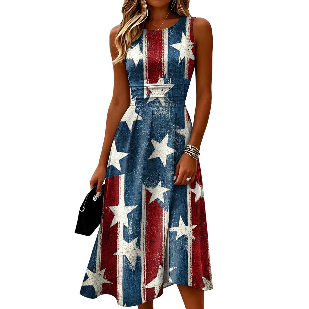 Women’s Fashion Crew Neck Sleeveless Casual Dress Soft Lightweight Fabric Relaxed Fit Suitable for Daily Wear and Outings