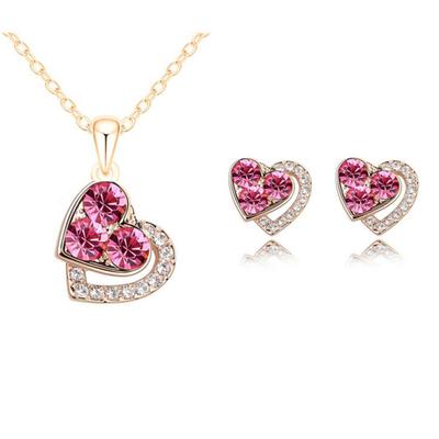 Women Wedding Party Cubic Zirconia Pendant Necklace Stud Earrings Jewelry Set