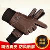 Pigskin Leather Ski Gloves Men's Outdoor Windproof and Non-slip Piled Thickened Warm