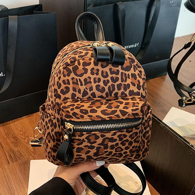 

Leopard print backpack female fashion niche student class schoolbag street trend lightweight travel backpack коричневый