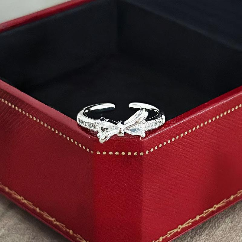 Full Diamond Zircon Bow Open Ring, Women'S Light Luxury Niche Design, High-End Sense, Exquisite Temperament, Shining Index Finger Ring