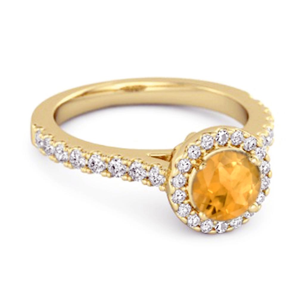 Citrine Round Halo Accents Ring - 925 Sterling Silver Gold Vermeil