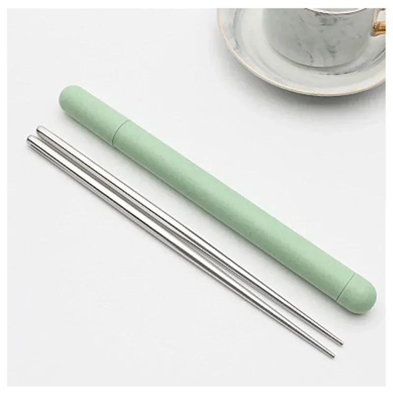 

1 Set Food-Safe Stainless Steel Portable Chopsticks | Reusable Eco-Friendly Lunch Utensils w/Leak-Proof Storage Case светло-зеленый
