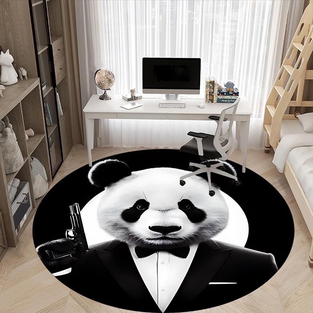 1pc Panda Print Chair Carpet for Office, Round Polyester Mat, Indoor Decor for Office, Easycare Fabric, Washable Non-slip Area Carpet