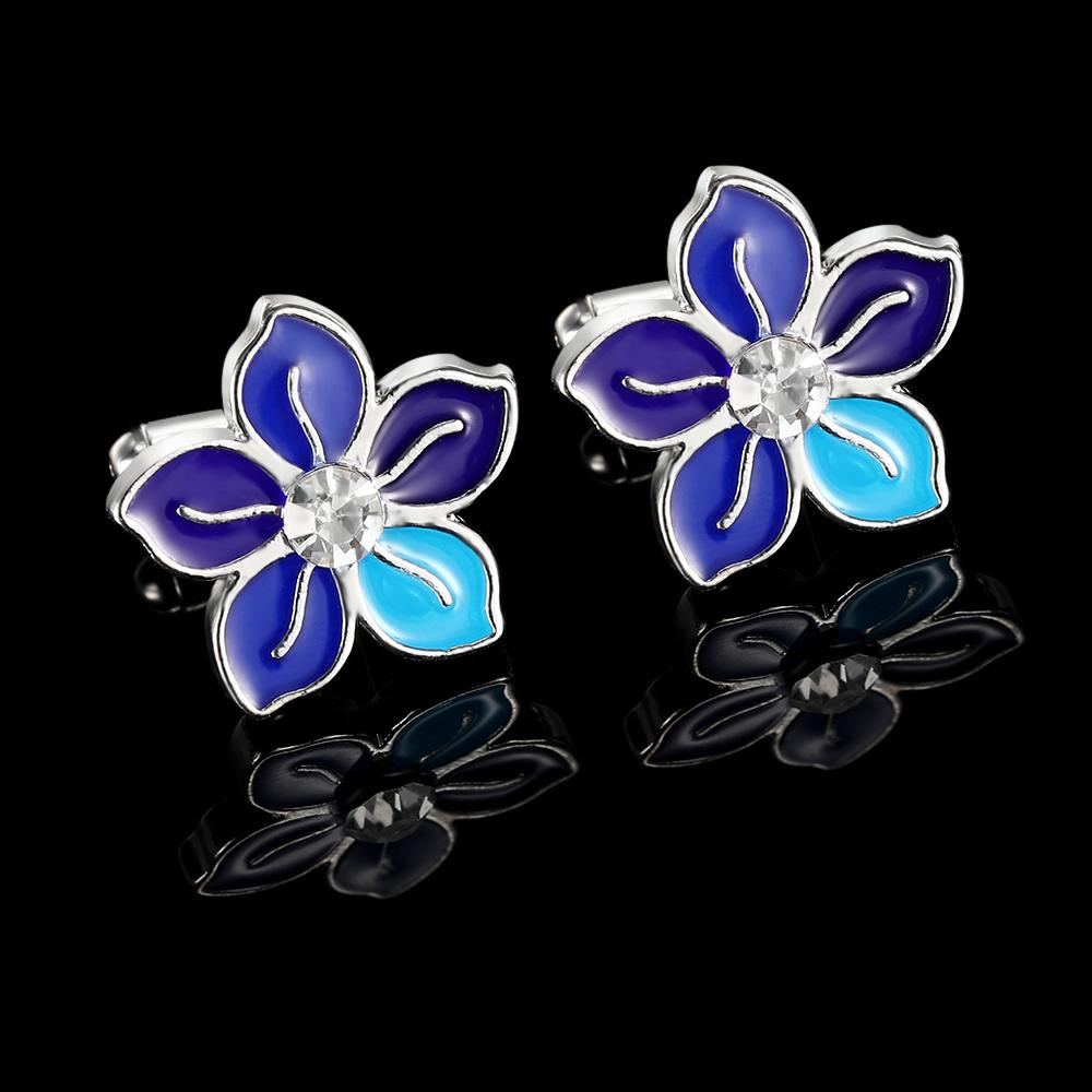 Elegant Mens Blue Flower Sakura Cherry Blossom Design Cufflinks&Tie Clip Set Groom Party Jewelry