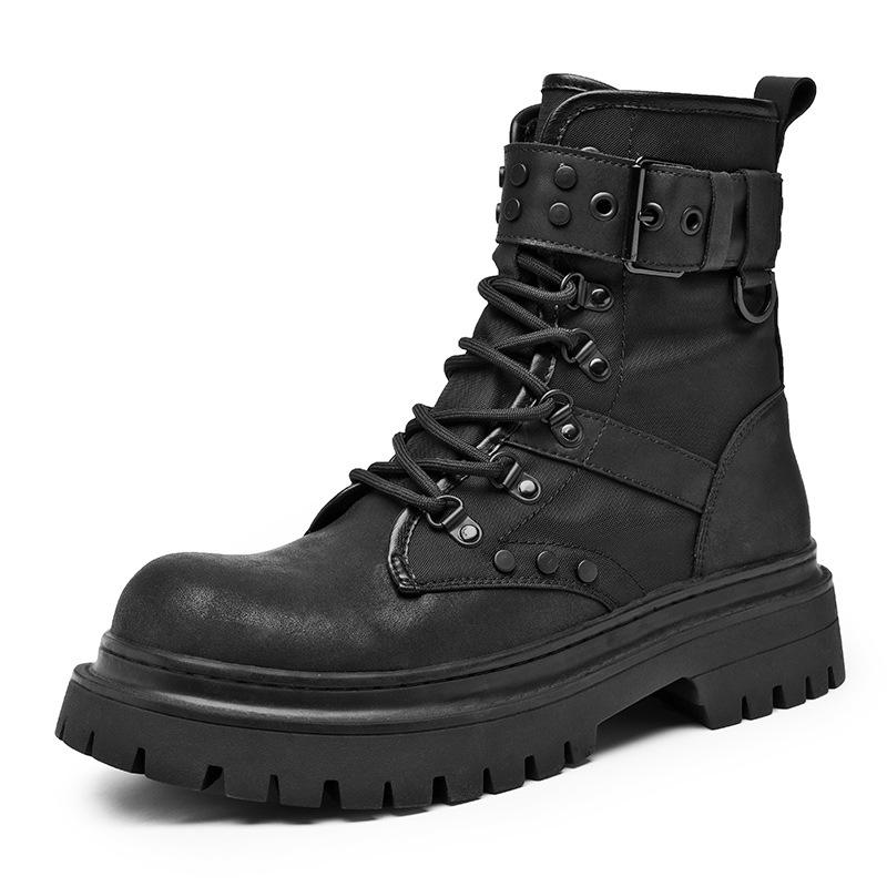 Unisex Retro Black Martin Stiefel: Vielseitige, dicksohlige, kurze Motorradstiefel für den Herbst