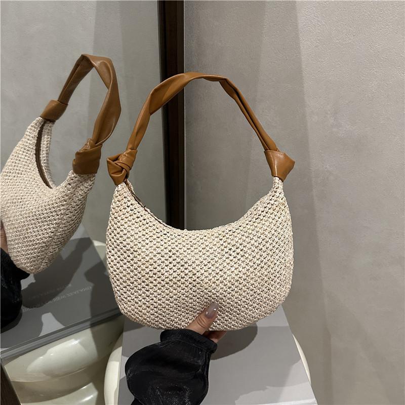 Fashion woven bag women's 2025 new casual straw shoulder bag Mori beach casual tote bag underarm bag