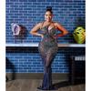 C6075 Women's Fashion Mesh Sleeveless V-Neck Long Dress with Hot Drill Detailing
