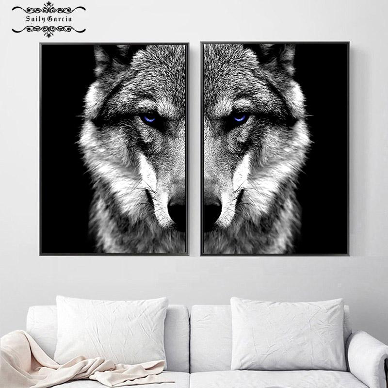 Wall Art Picture Wolf Head Animal Poster Nordic Style Black White Canvas Print Painting Scandinavian Modern Home Room Decoration